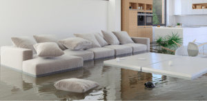 flooded home living room - flood insurance and FEMA risk rating 2.0