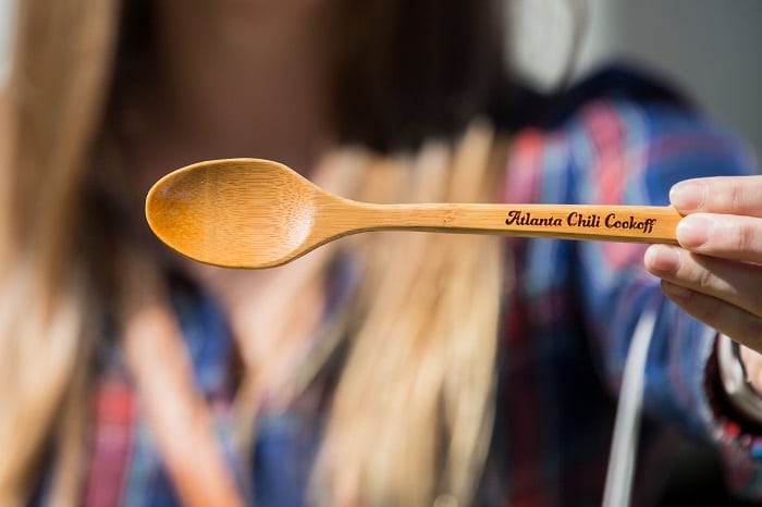wooden spoon with the words Atlanta Chili Cook Off printed on it