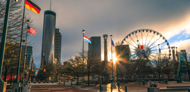 Centennial Olympic Park located in Downtown Atlanta at sunrise