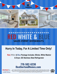 Red White and Blue Sales Event from Heatherland Homes buyer incentives
