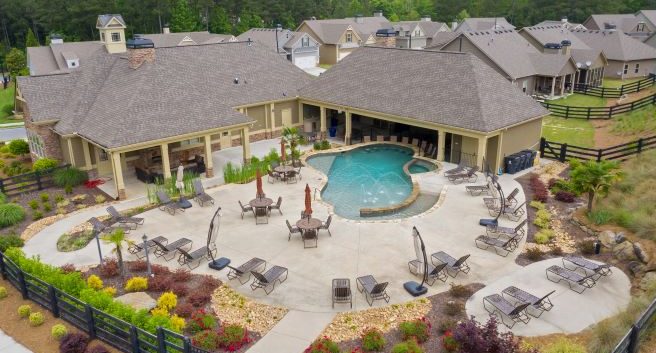 Stratford clubhouse and pool is one of the amenities for active adults