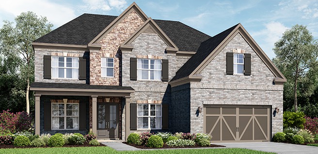 final new johns creek homes at camden hall front exterior rendering