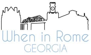 When In Rome, Georgia blog graphic depicting the skyline of Rome, Georgia and advertising the blog