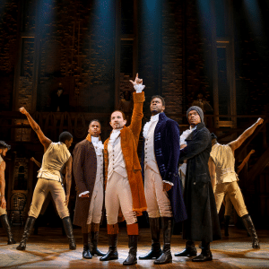 Photo of a performance of hamilton provided by broadway across america