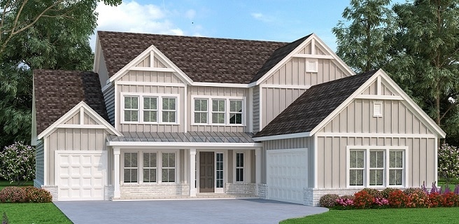 new farmhouse designs are coming to Hillshire Commons by Peachtree Residential -front elevation rendering