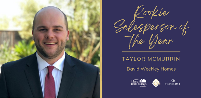 Taylor McMurrin with David Weekley Homes takes home Rookie Salesperson of the Year award