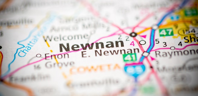 Newnan Georgia shown on a map