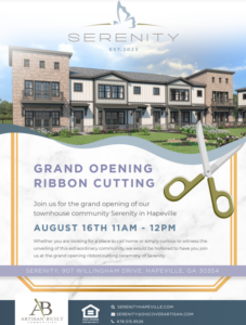 Join Artisan Built Communities in celebrating the grand opening of its newest townhome community, Serenity in Hapeville!