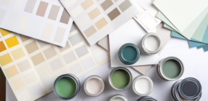 2024 Color of the Year - Green, Blue and Neutral colored paint swatches