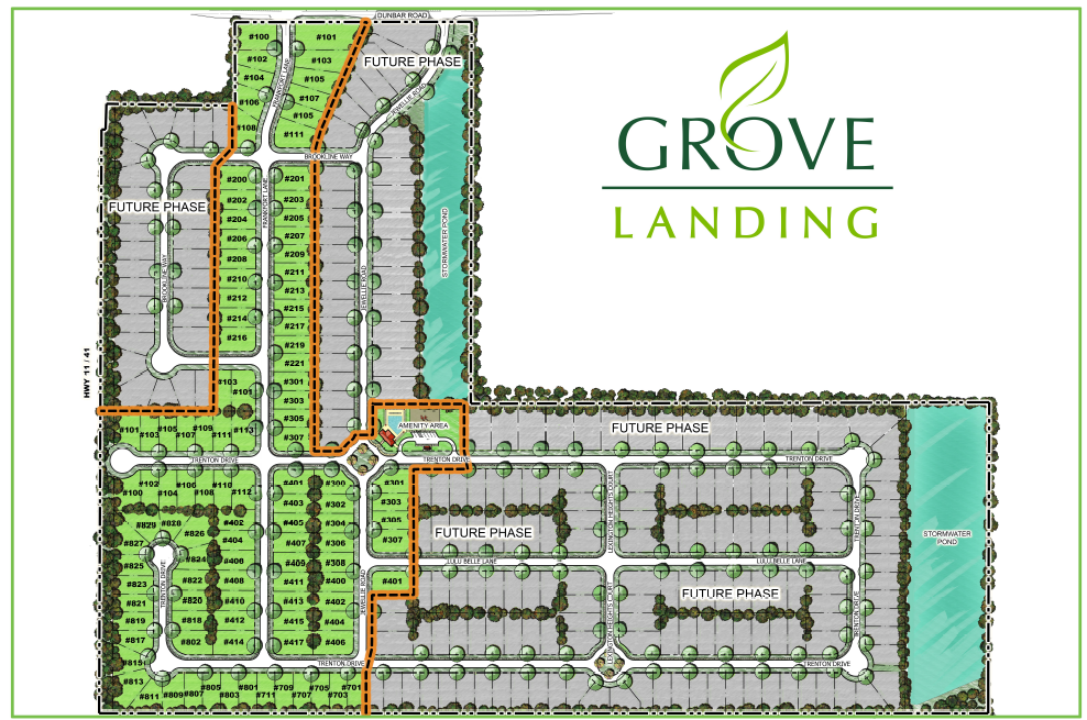 Site plan for Grove Landing, the first single-family build-to-rent community in Warner Robins, Georgia.