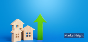 graphic with little houses indicating housing price increase