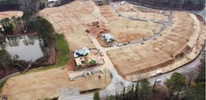 Drone photo of homes under construction at Courtyards at Redbud Lane